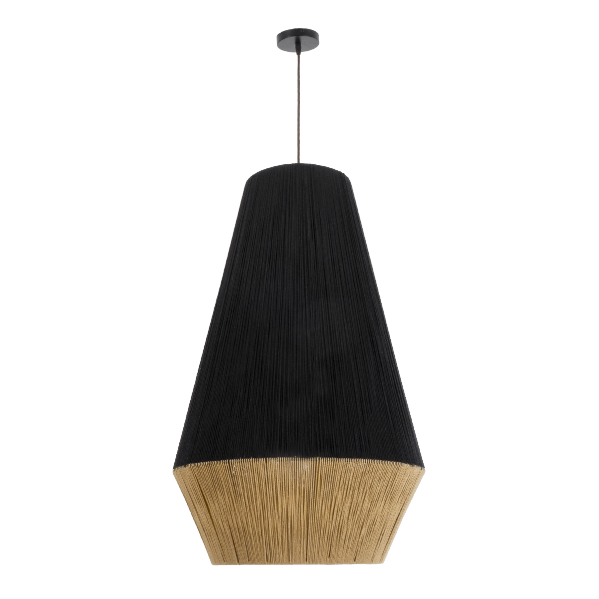 GloboStar® SALERNO 02080 Boho Κρεμαστό Φωτιστικό Πλέγμα Μονόφωτο 1 x E27 IP20 Μαύρο & Μπεζ Σχοινί - Μ50 x Π50 x Υ80cm