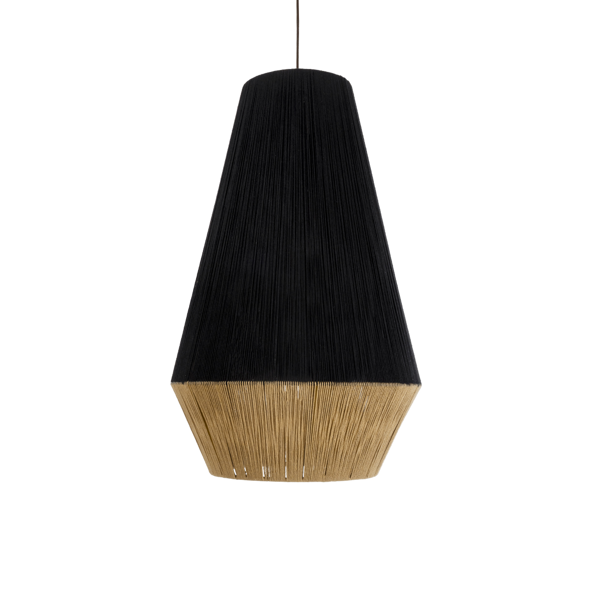 GloboStar® SALERNO 02080 Boho Κρεμαστό Φωτιστικό Πλέγμα Μονόφωτο 1 x E27 IP20 Μαύρο & Μπεζ Σχοινί - Μ50 x Π50 x Υ80cm