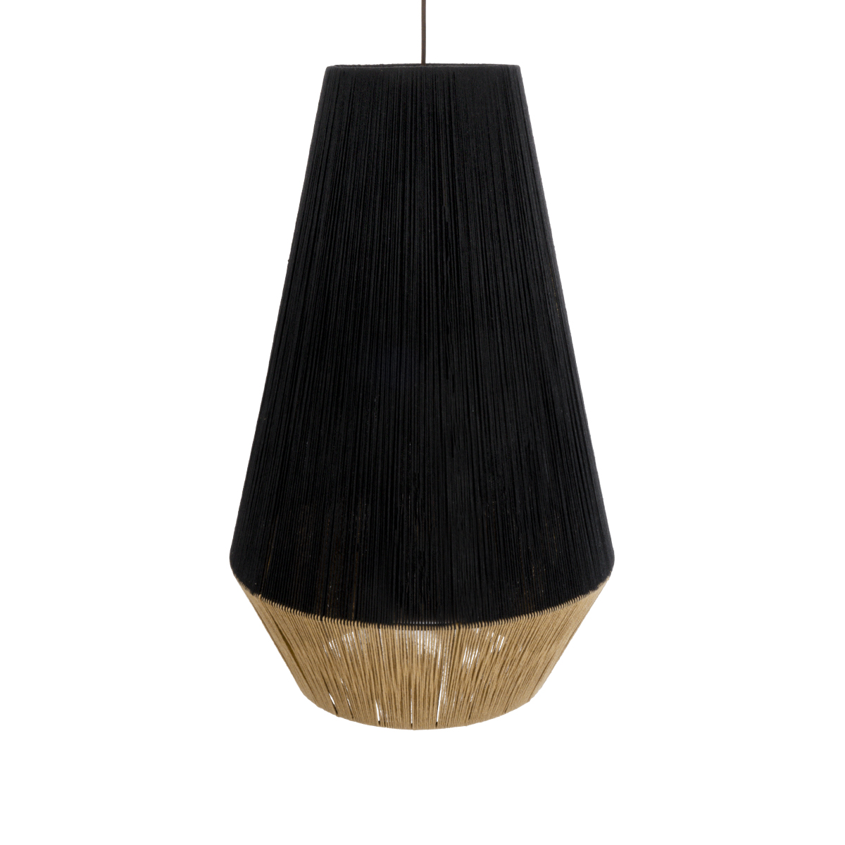 GloboStar® SALERNO 02080 Boho Κρεμαστό Φωτιστικό Πλέγμα Μονόφωτο 1 x E27 IP20 Μαύρο & Μπεζ Σχοινί - Μ50 x Π50 x Υ80cm