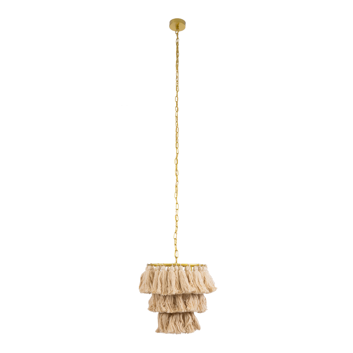 GloboStar® MISSOULA 02084 Boho Κρεμαστό Φωτιστικό Σχοινί Μονόφωτο 1 x E27 IP20 Μπεζ Ύφασμα με Χρυσό Μέταλλο - Μ30 x Π30 x Υ40cm