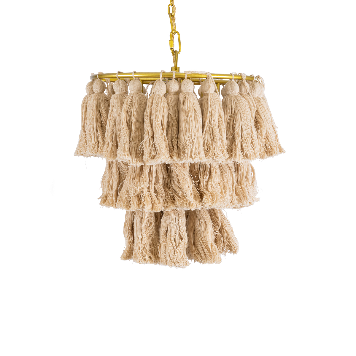 GloboStar® MISSOULA 02084 Boho Κρεμαστό Φωτιστικό Σχοινί Μονόφωτο 1 x E27 IP20 Μπεζ Ύφασμα με Χρυσό Μέταλλο - Μ30 x Π30 x Υ40cm