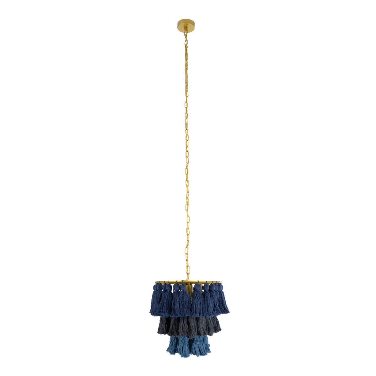 GloboStar® MISSOULA 02085 Boho Κρεμαστό Φωτιστικό Σχοινί Μονόφωτο 1 x E27 IP20 Μπλε & Μαύρο Ύφασμα με Χρυσό Μέταλλο - Μ30 x Π30 x Υ40cm