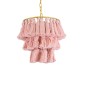 GloboStar® MISSOULA 02086 Boho Κρεμαστό Φωτιστικό Σχοινί Μονόφωτο 1 x E27 IP20 Ροζ Ύφασμα με Χρυσό Μέταλλο - Μ30 x Π30 x Υ40cm