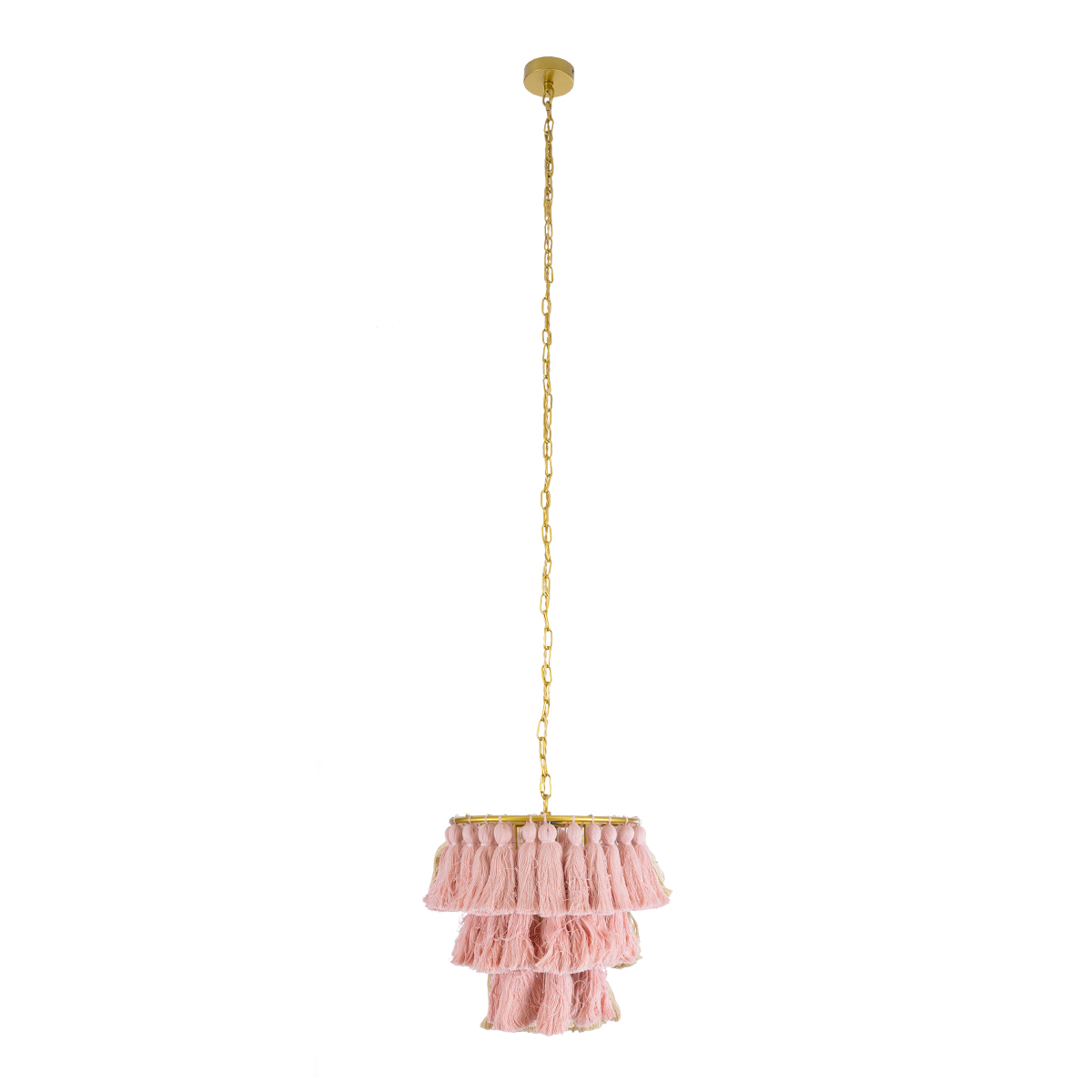 GloboStar® MISSOULA 02086 Boho Κρεμαστό Φωτιστικό Σχοινί Μονόφωτο 1 x E27 IP20 Ροζ Ύφασμα με Χρυσό Μέταλλο - Μ30 x Π30 x Υ40cm