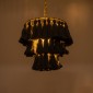 GloboStar® MISSOULA 02087 Boho Κρεμαστό Φωτιστικό Σχοινί Μονόφωτο 1 x E27 IP20 Μαύρο Ύφασμα με Χρυσό Μέταλλο - Μ30 x Π30 x Υ40cm