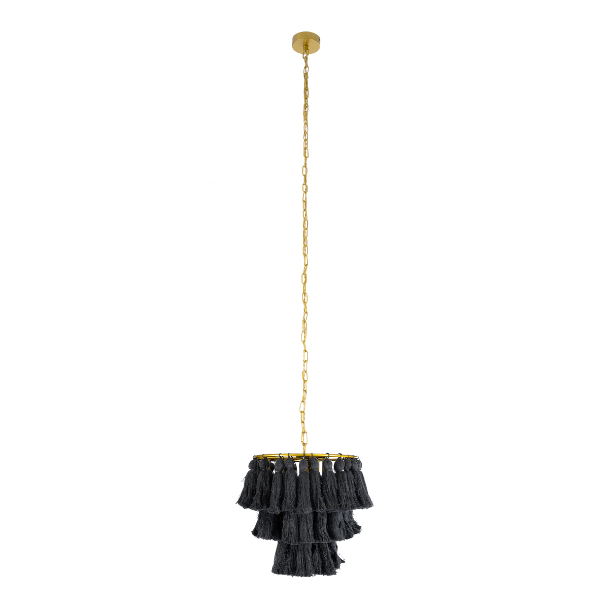 GloboStar® MISSOULA 02087 Boho Κρεμαστό Φωτιστικό Σχοινί Μονόφωτο 1 x E27 IP20 Μαύρο Ύφασμα με Χρυσό Μέταλλο - Μ30 x Π30 x Υ40cm