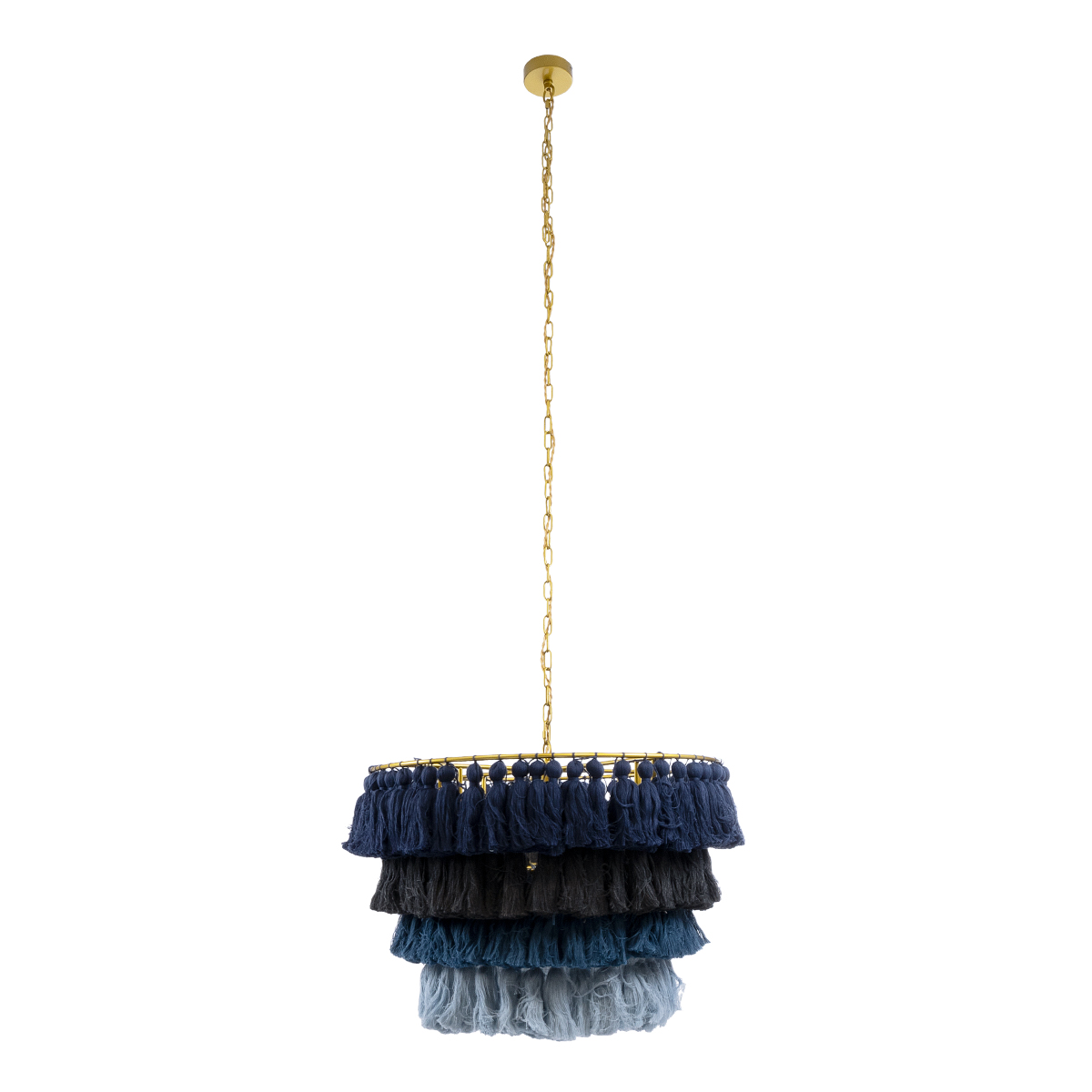 GloboStar® MISSOULA 02089 Boho Κρεμαστό Φωτιστικό Σχοινί Μονόφωτο 1 x E27 IP20 Πολύχρωμο Ύφασμα με Χρυσό Μέταλλο - Μ60 x Π60 x Υ40cm