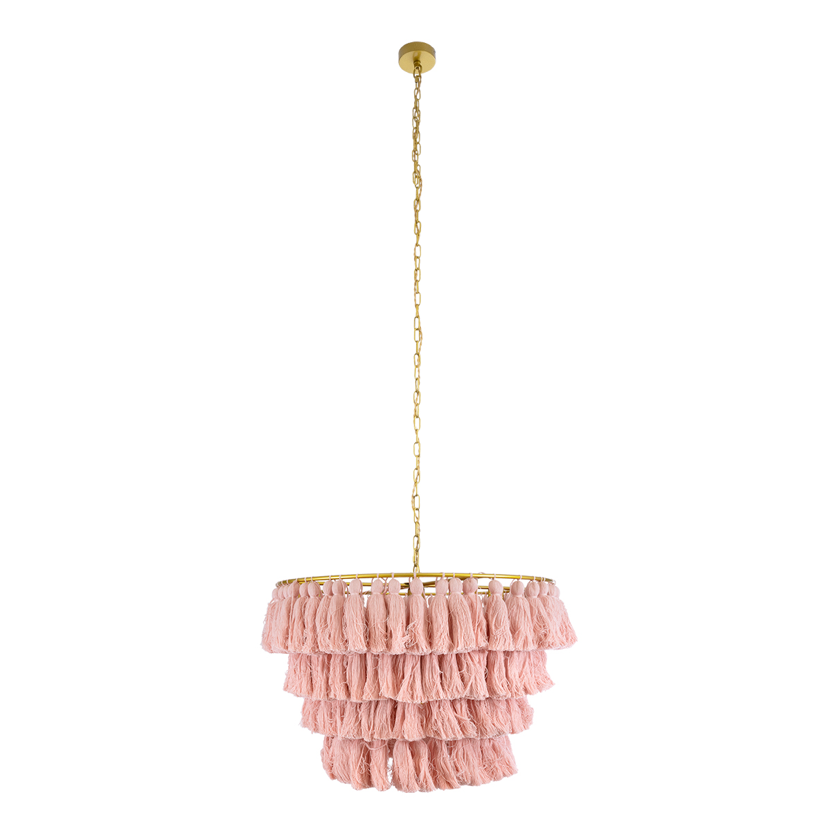 GloboStar® MISSOULA 02090 Boho Κρεμαστό Φωτιστικό Σχοινί Μονόφωτο 1 x E27 IP20 Ροζ Ύφασμα με Χρυσό Μέταλλο - Μ60 x Π60 x Υ40cm