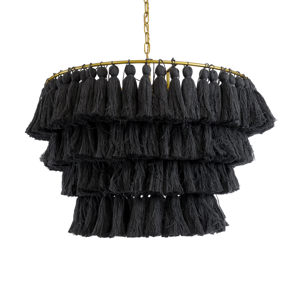 GloboStar® MISSOULA 02091 Boho Κρεμαστό Φωτιστικό Σχοινί Μονόφωτο 1 x E27 IP20 Μαύρο Ύφασμα με Χρυσό Μέταλλο - Μ60 x Π60 x Υ40cm