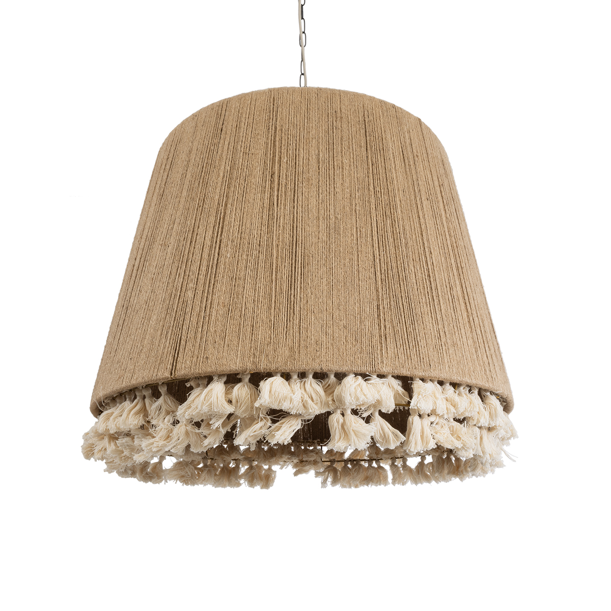 GloboStar® PUERTORICO 02093 Boho Κρεμαστό Φωτιστικό Καμπάνα Τρίφωτο 3 x E27 IP20 Μπεζ & Λευκό Σχοινί - Μ80 x Π80 x Υ80cm