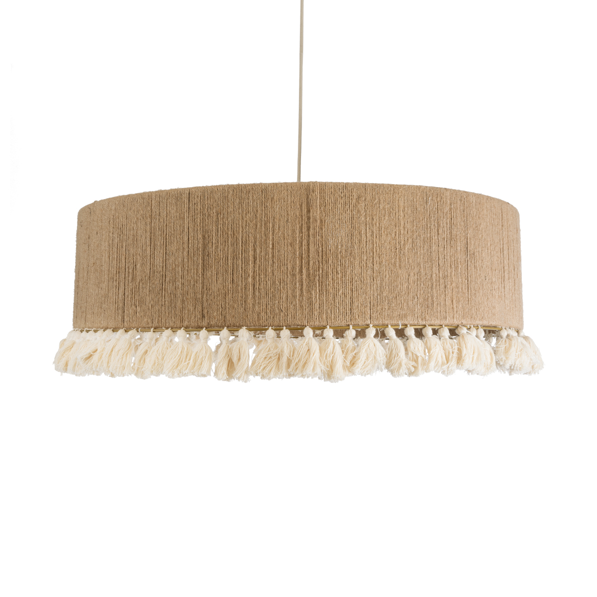 GloboStar® PUERTORICO 02095 Boho Κρεμαστό Φωτιστικό Καπέλο Τριφωτο 3 x E27 IP20 Μπεζ & Λευκό Σχοινί - Μ80 x Π80 x Υ27cm