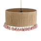 GloboStar® PUERTORICO 02096 Boho Κρεμαστό Φωτιστικό Καπέλο Μονόφωτο 1 x E27 IP20 Μπεζ & Ροζ Σχοινί - Μ50 x Π50 x Υ27cm