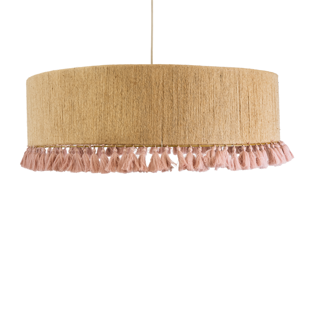 GloboStar® PUERTORICO 02097 Boho Κρεμαστό Φωτιστικό Καπέλο Τρίφωτο 3 x E27 IP20 Μπεζ & Ροζ Σχοινί - Μ80 x Π80 x Υ27cm