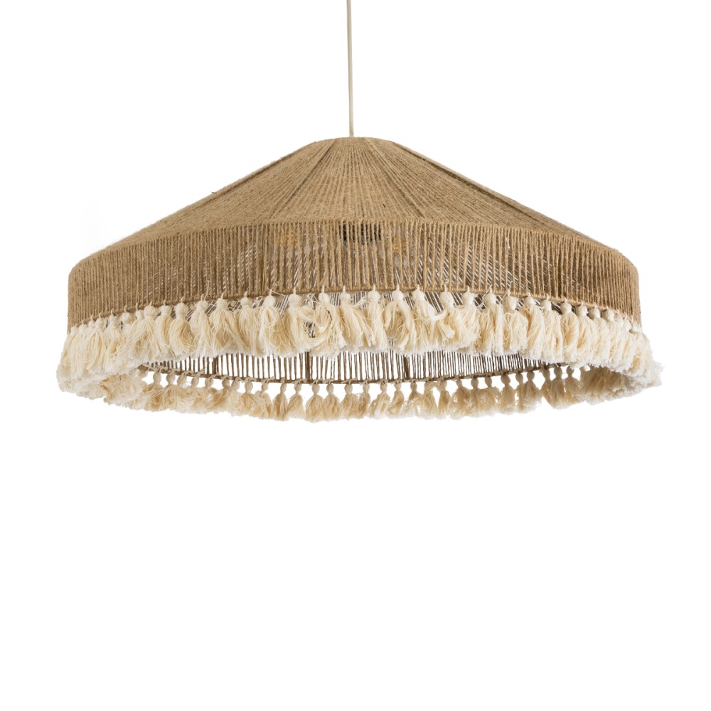 GloboStar® PUERTORICO 02099 Boho Κρεμαστό Φωτιστικό Καμπάνα Τριφωτο 3 x E27 IP20 Μπεζ & Λευκό Σχοινί - Μ80 x Π80 x Υ35cm