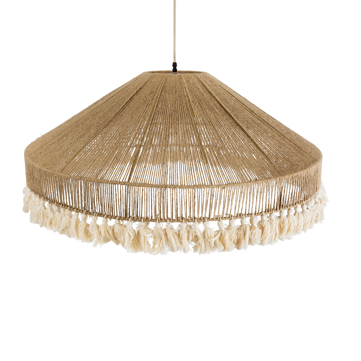 GloboStar® PUERTORICO 02099 Boho Κρεμαστό Φωτιστικό Καμπάνα Τριφωτο 3 x E27 IP20 Μπεζ & Λευκό Σχοινί - Μ80 x Π80 x Υ35cm