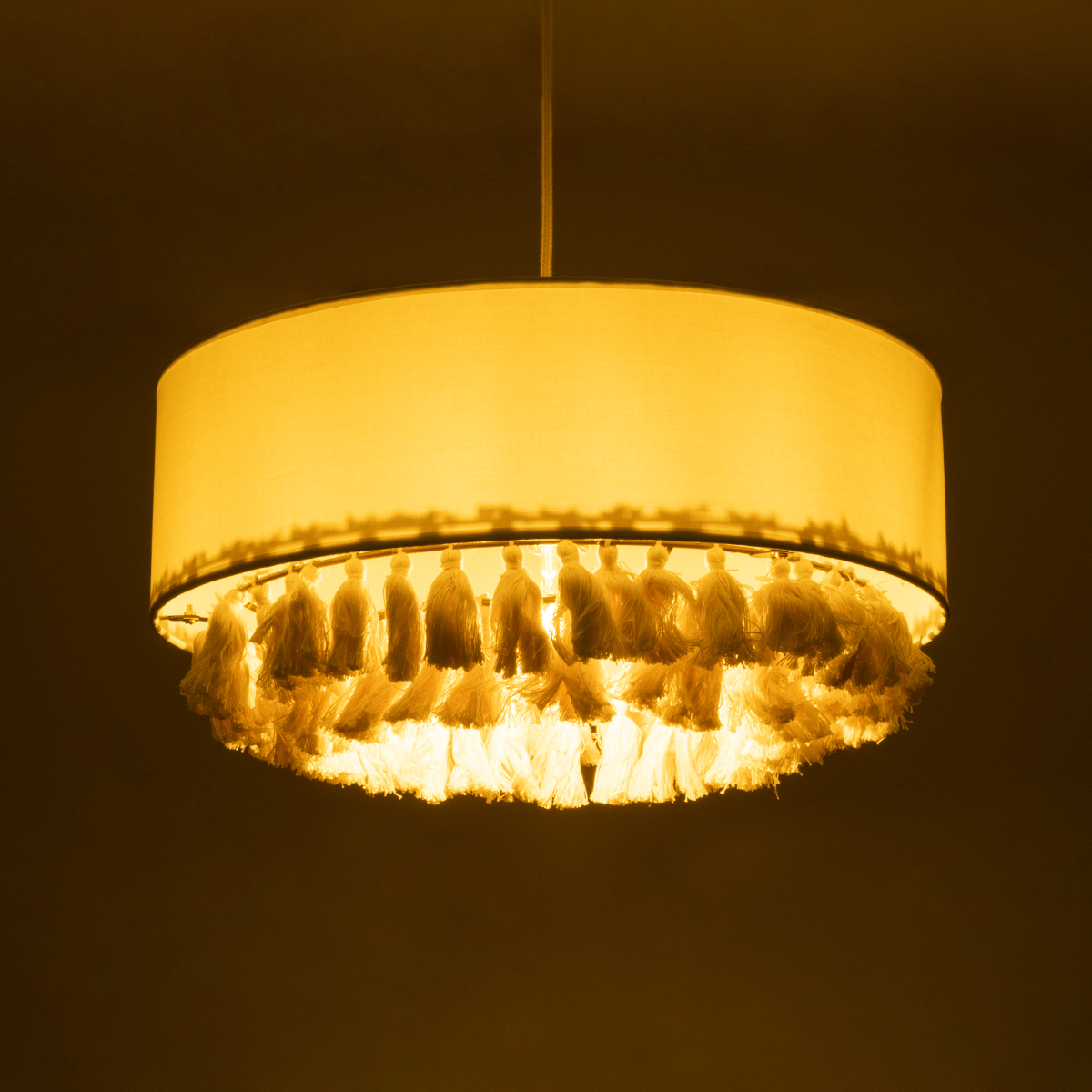 GloboStar® GINGER 02100 Boho Κρεμαστό Φωτιστικό Καπέλο Μονόφωτο 1 x E27 IP20 Μπεζ Ύφασμα με Μπεζ Σχοινί - Μ50 x Π50 x Υ25cm
