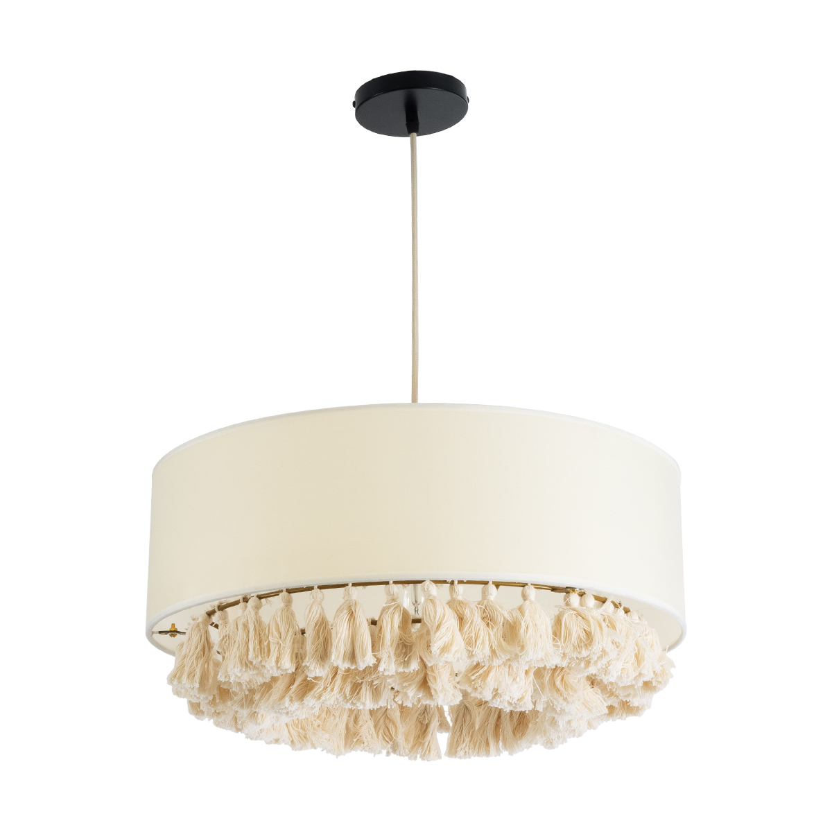 GloboStar® GINGER 02100 Boho Κρεμαστό Φωτιστικό Καπέλο Μονόφωτο 1 x E27 IP20 Μπεζ Ύφασμα με Μπεζ Σχοινί - Μ50 x Π50 x Υ25cm