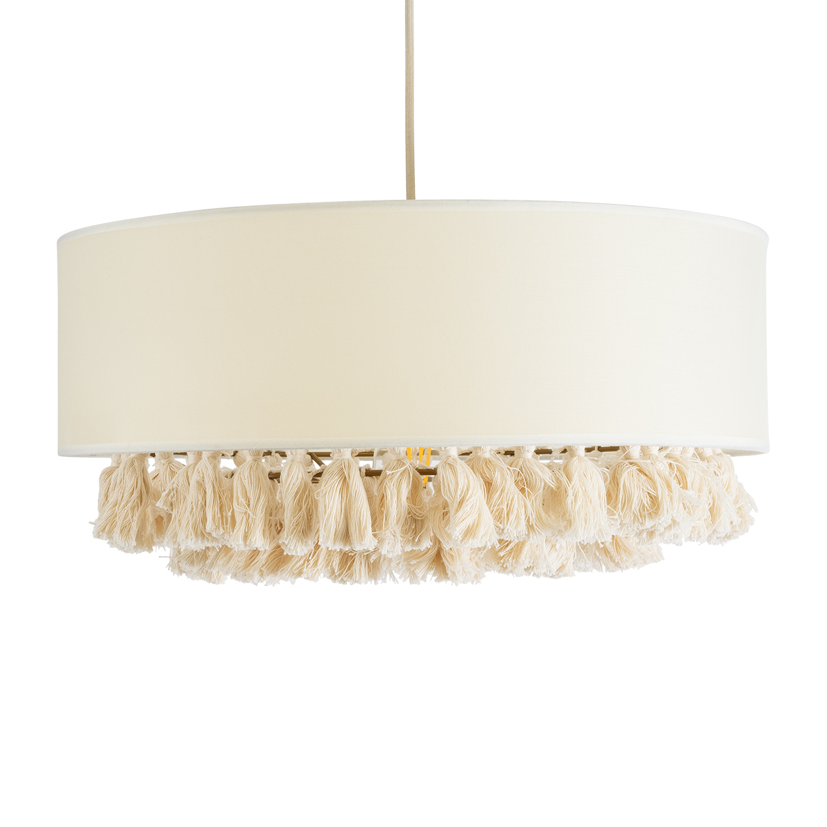 GloboStar® GINGER 02100 Boho Κρεμαστό Φωτιστικό Καπέλο Μονόφωτο 1 x E27 IP20 Μπεζ Ύφασμα με Μπεζ Σχοινί - Μ50 x Π50 x Υ25cm