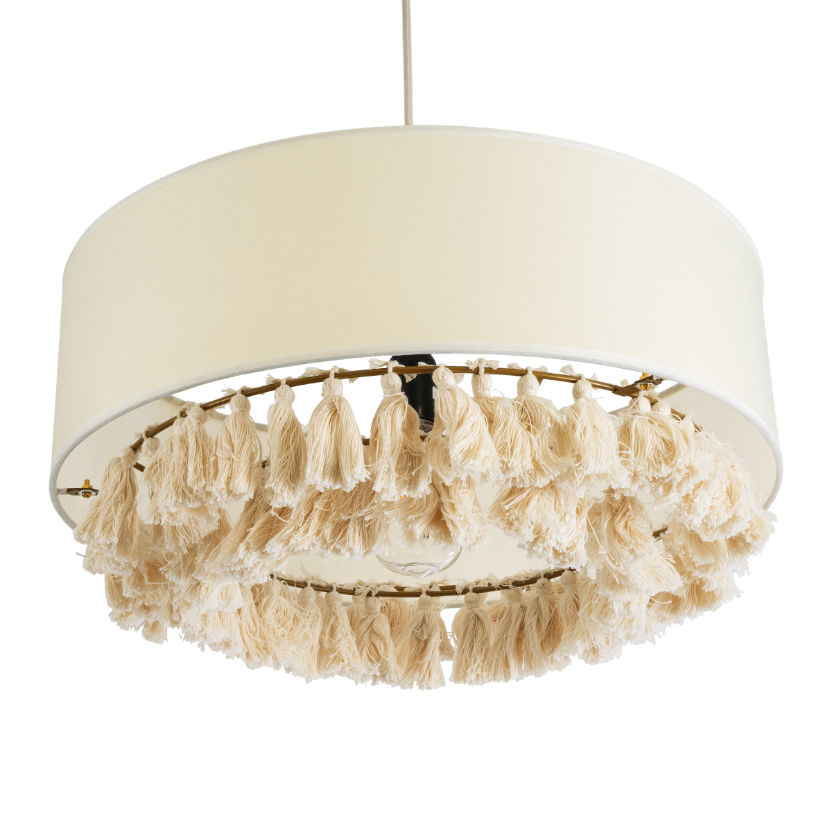 GloboStar® GINGER 02100 Boho Κρεμαστό Φωτιστικό Καπέλο Μονόφωτο 1 x E27 IP20 Μπεζ Ύφασμα με Μπεζ Σχοινί - Μ50 x Π50 x Υ25cm