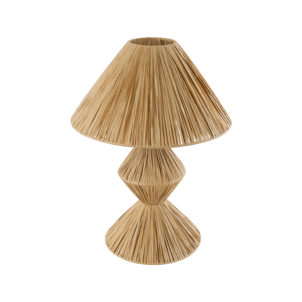 GloboStar® LUANA 02107 Boho Επιτραπέζιο Φωτιστικό Πορτατίφ Μονόφωτο 1 x E27 IP20 Μπεζ Ράφια - Μ40 x Π40 x Υ50cm