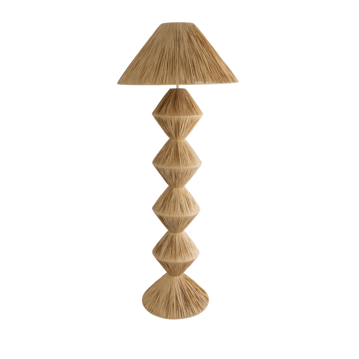 GloboStar® LUANA 02108 Boho Επιδαπέδιο Φωτιστικό Μονόφωτο 1 x E27 IP20 Μπεζ Ράφια - Μ60 x Π60 x Υ150cm
