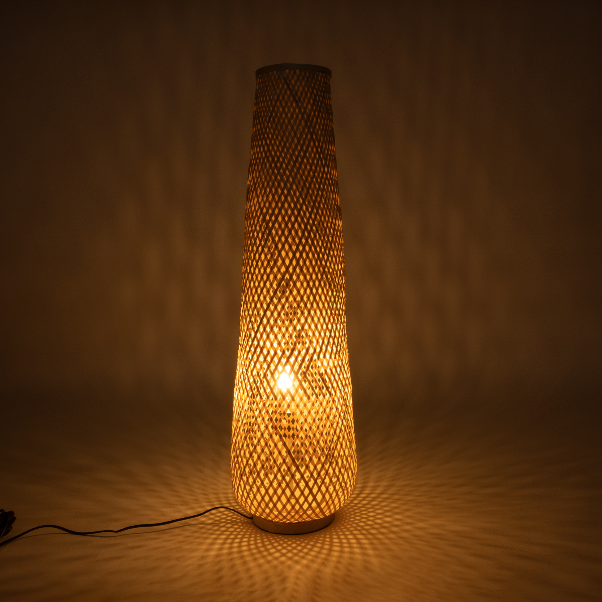 GloboStar® MAMIZU 02109 Boho Επιδαπέδιο Φωτιστικό Μονόφωτο 1 x E27 IP20 Μπεζ Ξύλο - Μ28 x Π28 x Υ93cm