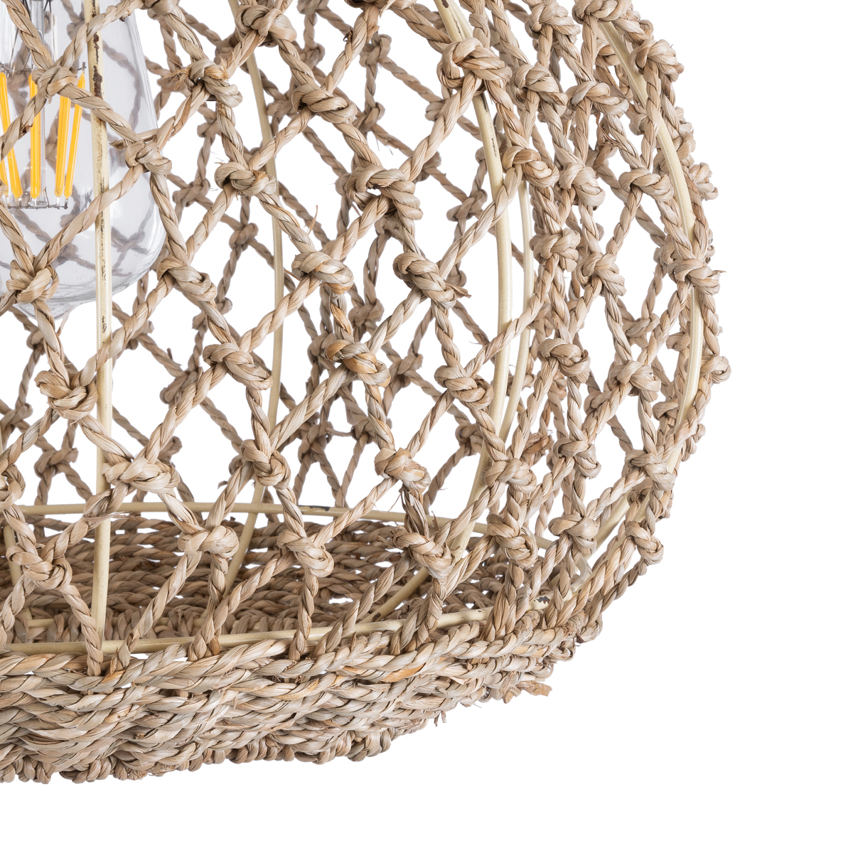 GloboStar® ECUADOR 02115 Boho Κρεμαστό Φωτιστικό Πλέγμα Μονόφωτο 1 x E27 IP20 Μπεζ Rattan - Μ35 x Π35 x Υ28cm