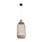 GloboStar® ECUADOR 02116 Boho Κρεμαστό Φωτιστικό Πλέγμα Μονόφωτο 1 x E27 IP20 Μπεζ Rattan - Μ23 x Π23 x Υ50cm