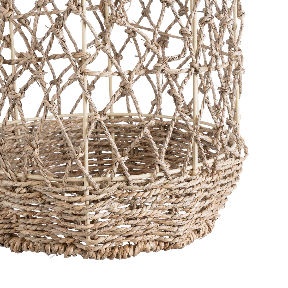 GloboStar® ECUADOR 02116 Boho Κρεμαστό Φωτιστικό Πλέγμα Μονόφωτο 1 x E27 IP20 Μπεζ Rattan - Μ23 x Π23 x Υ50cm