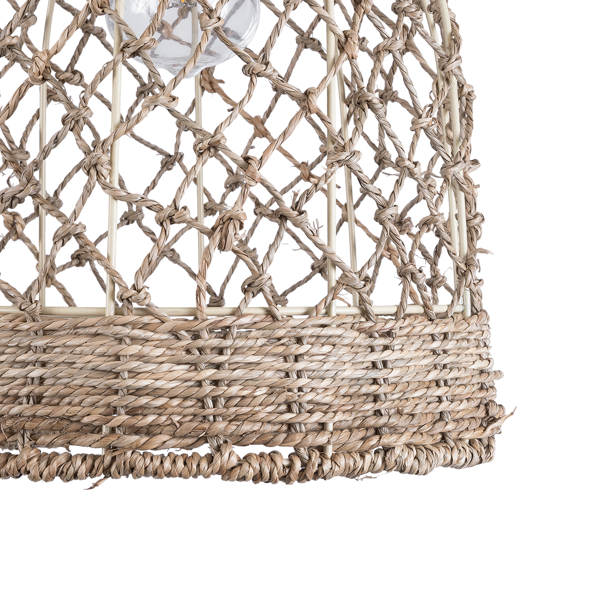 GloboStar® ECUADOR 02118 Boho Κρεμαστό Φωτιστικό Πλέγμα Μονόφωτο 1 x E27 IP20 Μπεζ Rattan - Μ25 x Π25 x Υ35cm
