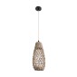 GloboStar® ECUADOR 02119 Boho Κρεμαστό Φωτιστικό Πλέγμα Μονόφωτο 1 x E27 IP20 Μπεζ Rattan - Μ15 x Π15 x Υ35cm