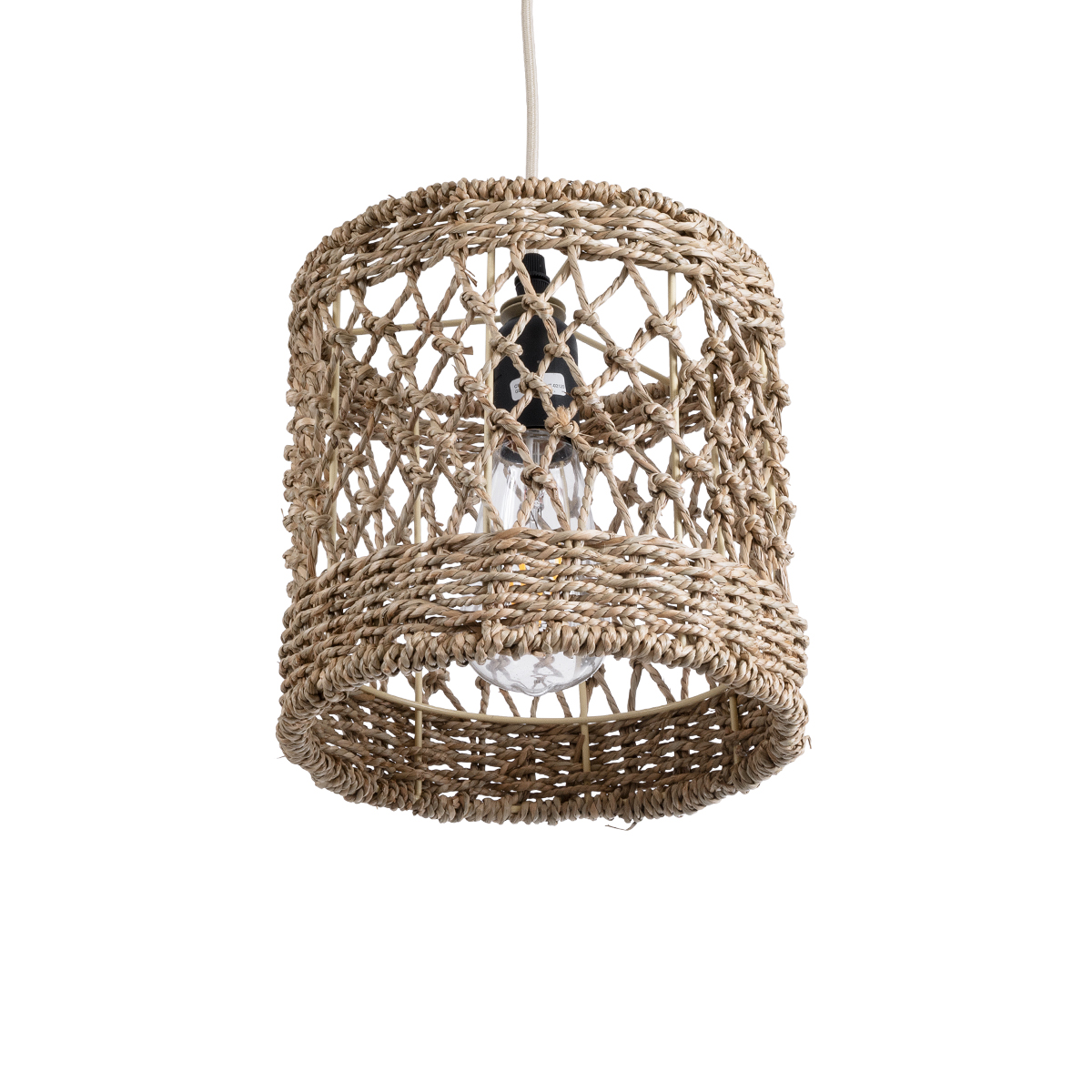 GloboStar® ECUADOR 02120 Boho Κρεμαστό Φωτιστικό Πλέγμα Μονόφωτο 1 x E27 IP20 Μπεζ Rattan - Μ20 x Π20 x Υ20cm