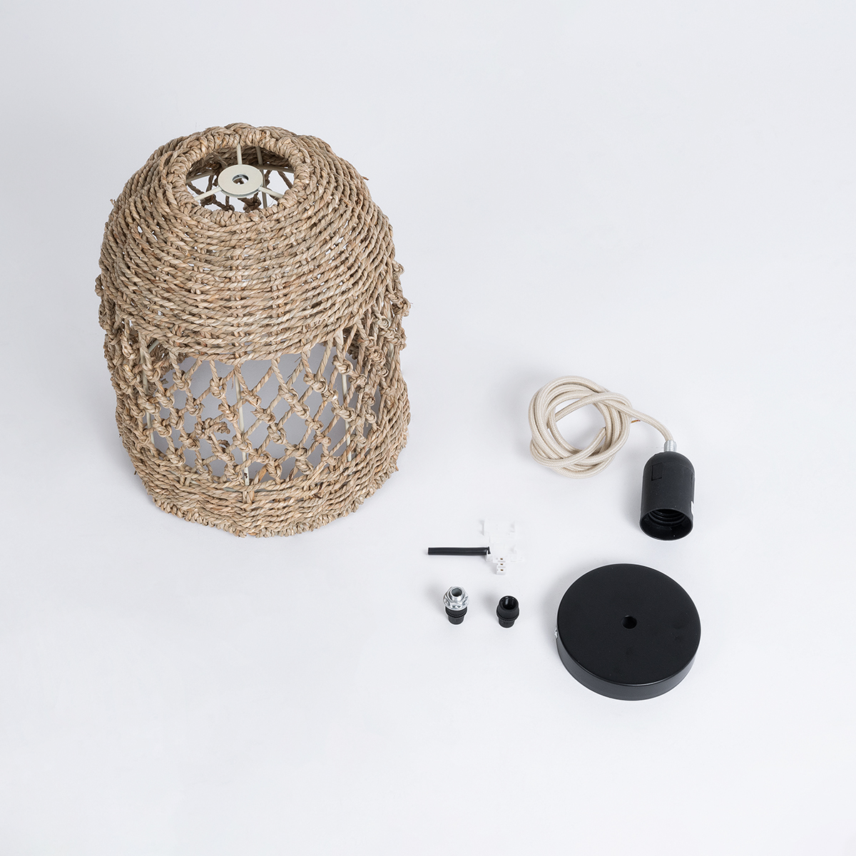 GloboStar® ECUADOR 02121 Boho Κρεμαστό Φωτιστικό Πλέγμα Μονόφωτο 1 x E27 IP20 Μπεζ Rattan - Μ20 x Π20 x Υ25cm