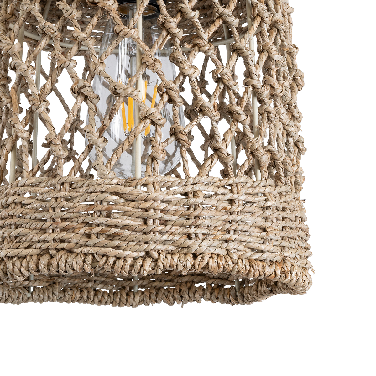 GloboStar® ECUADOR 02121 Boho Κρεμαστό Φωτιστικό Πλέγμα Μονόφωτο 1 x E27 IP20 Μπεζ Rattan - Μ20 x Π20 x Υ25cm