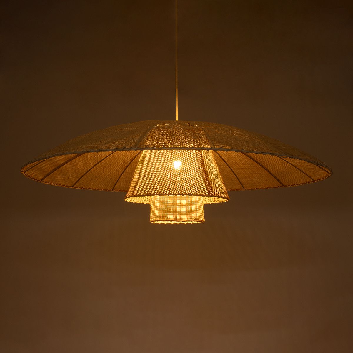 GloboStar® ZORA 02140 Boho Κρεμαστό Φωτιστικό Καμπάνα Μονόφωτο 1 x E27 IP20 Μπεζ Ύφασμα - Μ120 x Π120 x Υ40cm