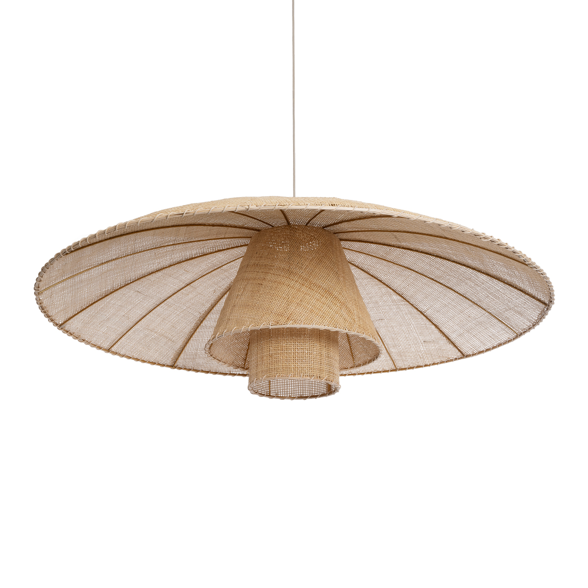 GloboStar® ZORA 02140 Boho Κρεμαστό Φωτιστικό Καμπάνα Μονόφωτο 1 x E27 IP20 Μπεζ Ύφασμα - Μ120 x Π120 x Υ40cm