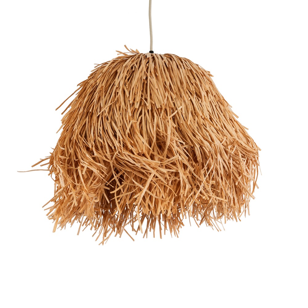 GloboStar® GUADELOUPE 02154 Boho Κρεμαστό Φωτιστικό Καμπάνα  Μονόφωτο 1 x E27 IP20 Καφέ Ράφια - Μ50 x Π50 x Υ40cm