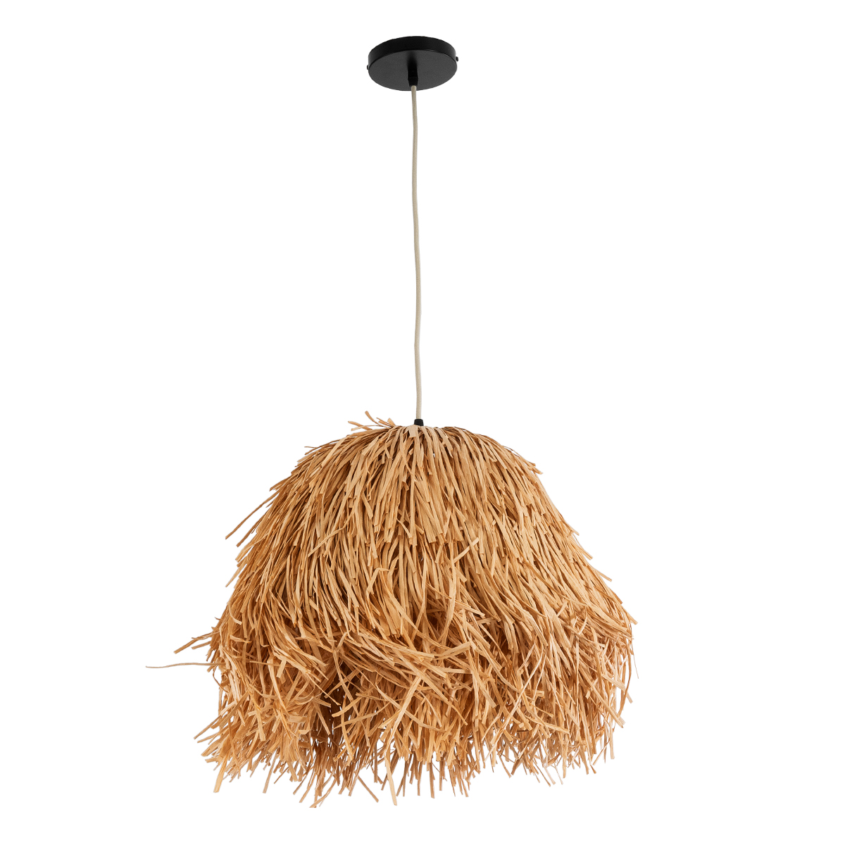 GloboStar® GUADELOUPE 02154 Boho Κρεμαστό Φωτιστικό Πλέγμα Μονόφωτο 1 x E27 IP20 Καφέ Ράφια - Μ50 x Π50 x Υ40cm