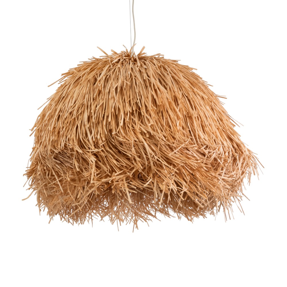 GloboStar® GUADELOUPE 02155 Boho Κρεμαστό Φωτιστικό Καμπάνα Μονόφωτο 1 x E27 IP20 Καφέ Ράφια - Μ80 x Π80 x Υ60cm