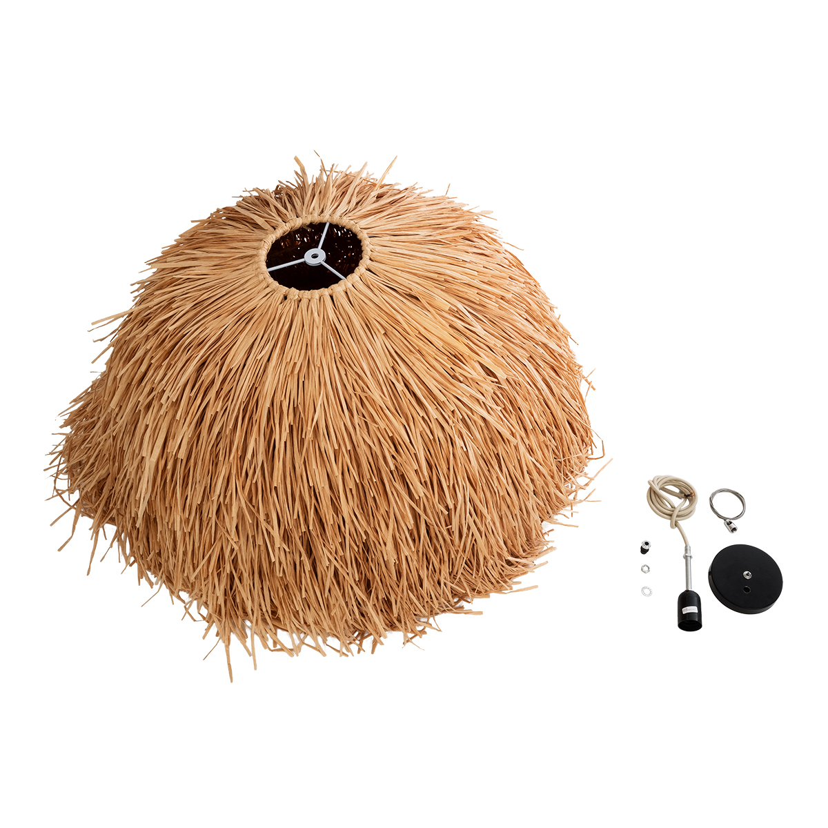 GloboStar® GUADELOUPE 02155 Boho Κρεμαστό Φωτιστικό Πλέγμα Μονόφωτο 1 x E27 IP20 Καφέ Ράφια - Μ80 x Π80 x Υ60cm