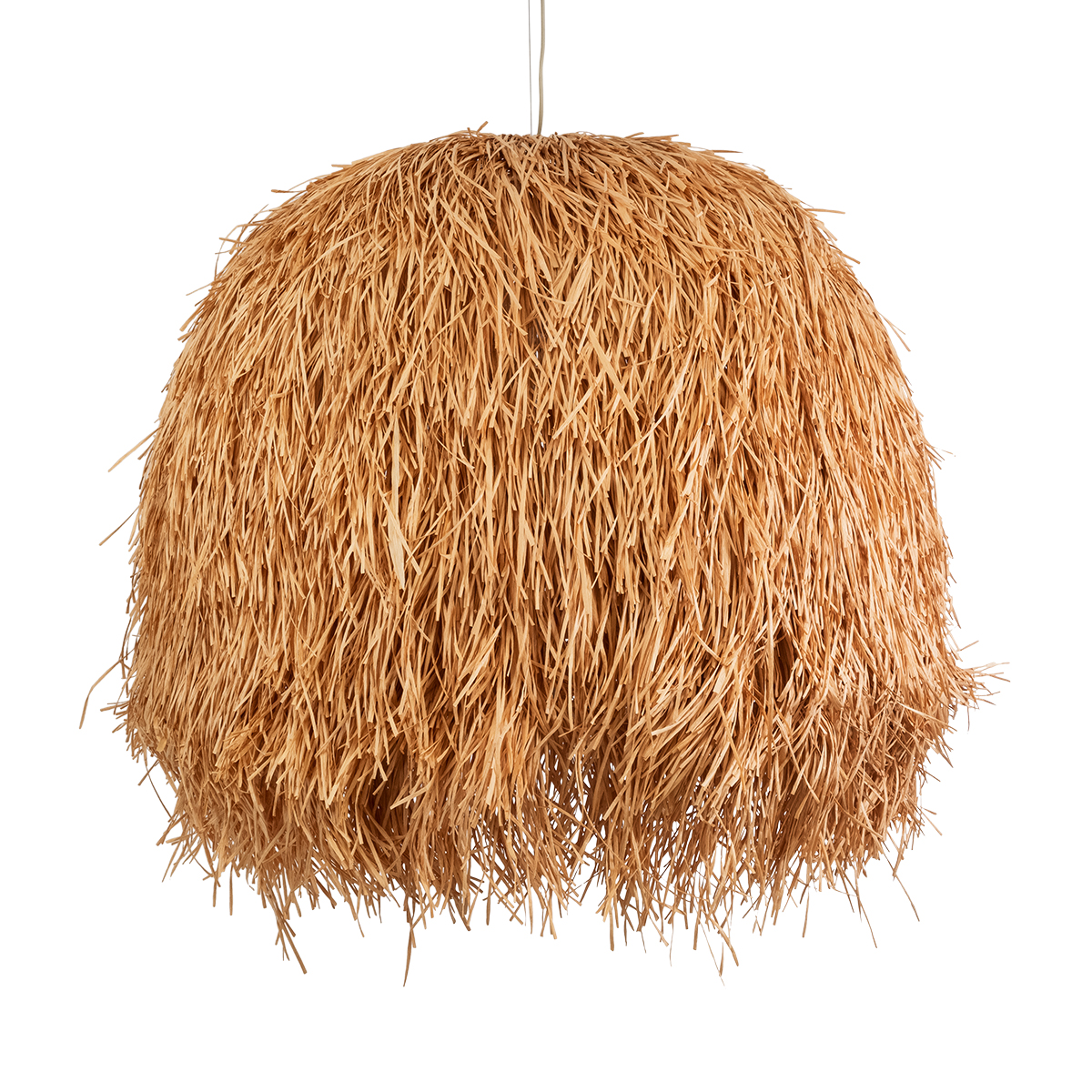 GloboStar® GUADELOUPE 02156 Boho Κρεμαστό Φωτιστικό Καμπάνα Μονόφωτο 1 x E27 IP20 Μπεζ Ράφια - Μ120 x Π120 x Υ100cm