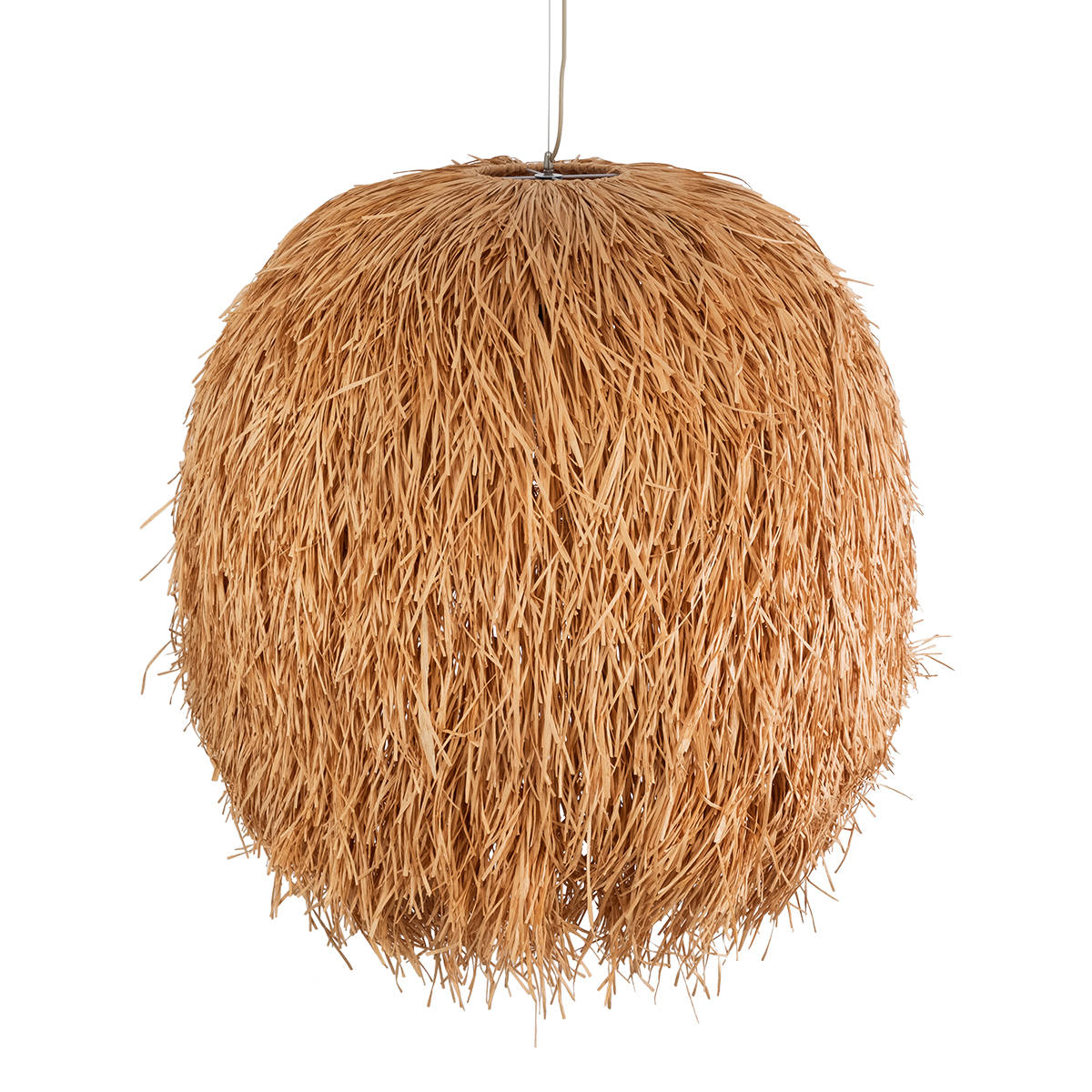 GloboStar® GUADELOUPE 02156 Boho Κρεμαστό Φωτιστικό Καμπάνα Μονόφωτο 1 x E27 IP20 Μπεζ Ράφια - Μ120 x Π120 x Υ100cm