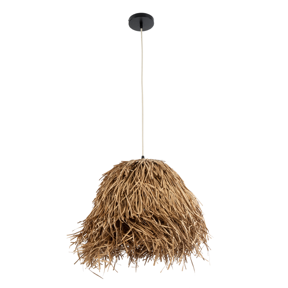 GloboStar® GUADELOUPE 02157 Boho Κρεμαστό Φωτιστικό Πλέγμα Μονόφωτο 1 x E27 IP20 Μπεζ Ράφια - Μ50 x Π50 x Υ40cm