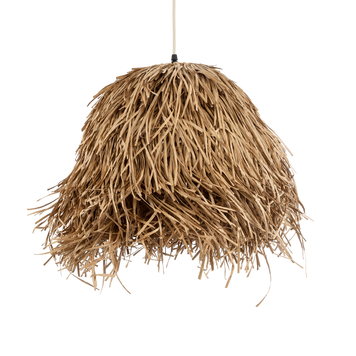 GloboStar® GUADELOUPE 02157 Boho Κρεμαστό Φωτιστικό Πλέγμα Μονόφωτο 1 x E27 IP20 Μπεζ Ράφια - Μ50 x Π50 x Υ40cm