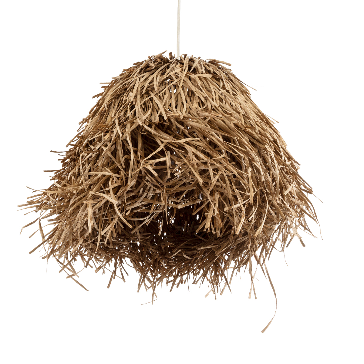 GloboStar® GUADELOUPE 02157 Boho Κρεμαστό Φωτιστικό Πλέγμα Μονόφωτο 1 x E27 IP20 Μπεζ Ράφια - Μ50 x Π50 x Υ40cm