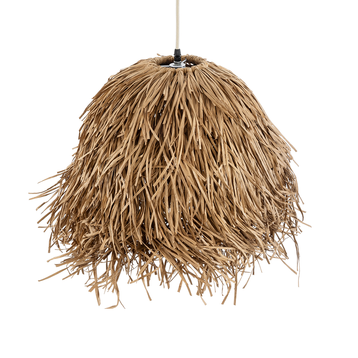 GloboStar® GUADELOUPE 02157 Boho Κρεμαστό Φωτιστικό Πλέγμα Μονόφωτο 1 x E27 IP20 Μπεζ Ράφια - Μ50 x Π50 x Υ40cm