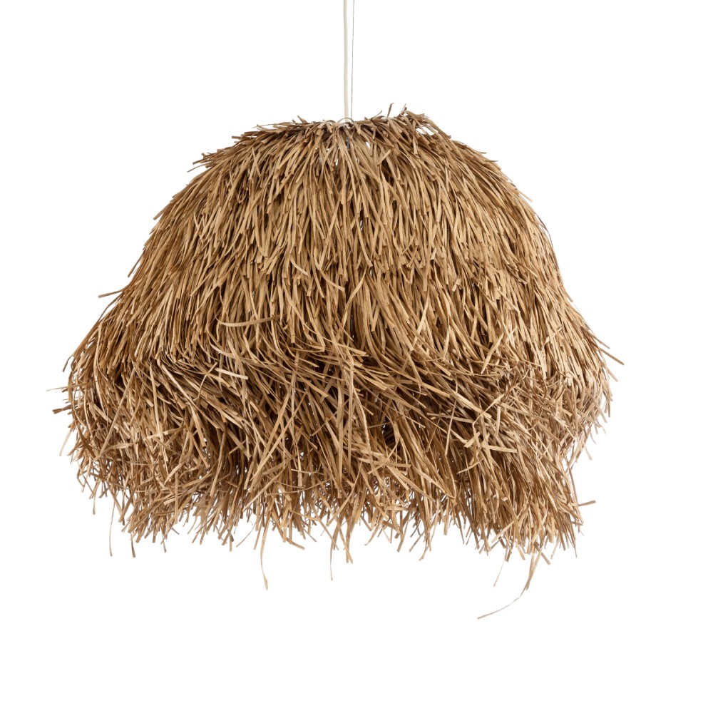 GloboStar® GUADELOUPE 02158 Boho Κρεμαστό Φωτιστικό Καμπάνα Μονόφωτο 1 x E27 IP20 Μπεζ Ράφια - Μ80 x Π80 x Υ60cm