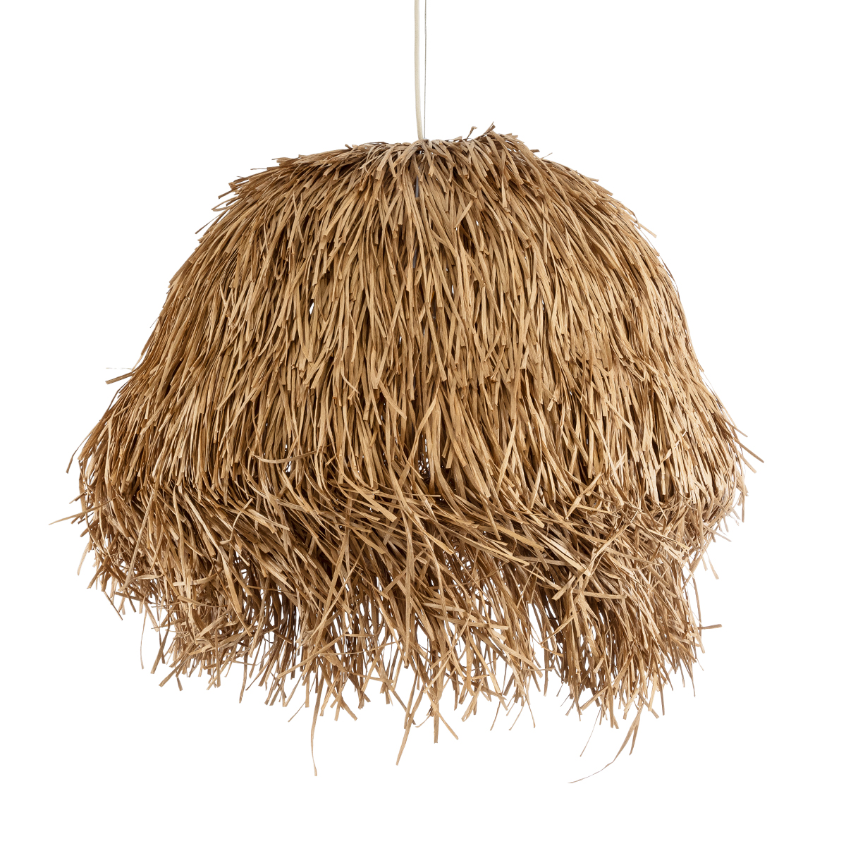 GloboStar® GUADELOUPE 02158 Boho Κρεμαστό Φωτιστικό Πλέγμα Μονόφωτο 1 x E27 IP20 Μπεζ Ράφια - Μ80 x Π80 x Υ60cm