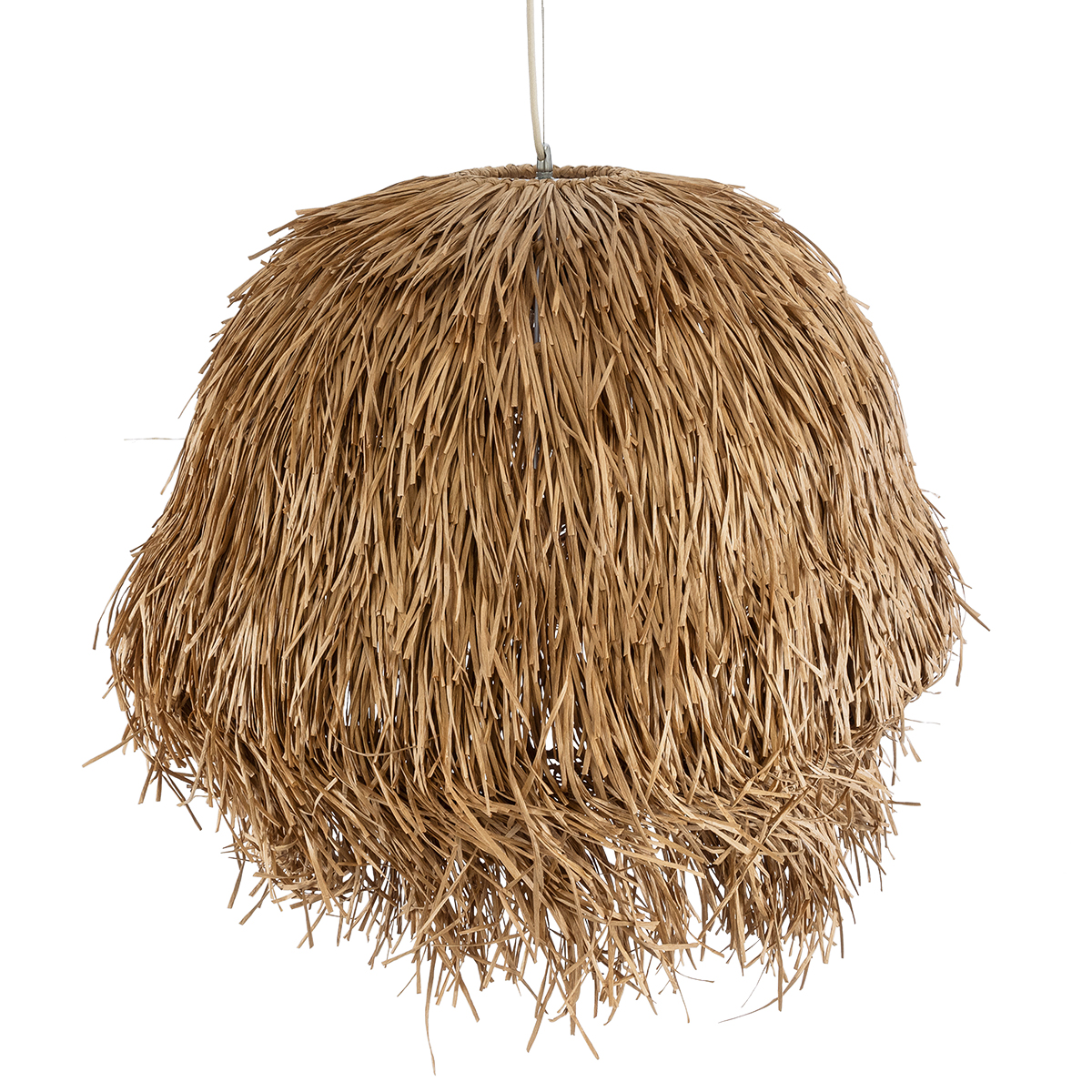 GloboStar® GUADELOUPE 02158 Boho Κρεμαστό Φωτιστικό Πλέγμα Μονόφωτο 1 x E27 IP20 Μπεζ Ράφια - Μ80 x Π80 x Υ60cm