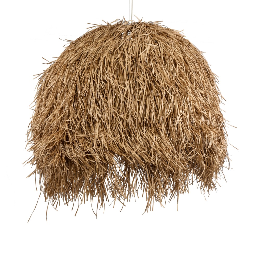 GloboStar® GUADELOUPE 02159 Boho Κρεμαστό Φωτιστικό Καμπάνα Μονόφωτο 1 x E27 IP20 Μπεζ Ράφια - Μ120 x Π120 x Υ100cm